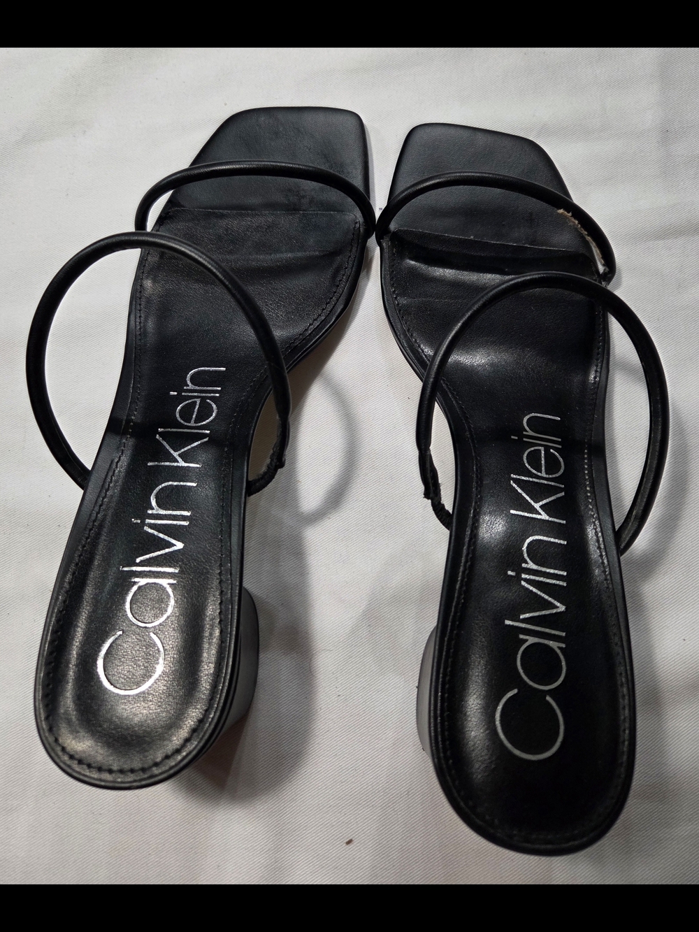 Calvin Klein Black Minimalist Double-Strap Square-Toe Sandals